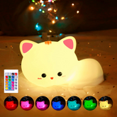 Cute Kitten Night Light for Kids - Soft Silicone Nursery Lamp with 8-Color Changing LED & Remote Control